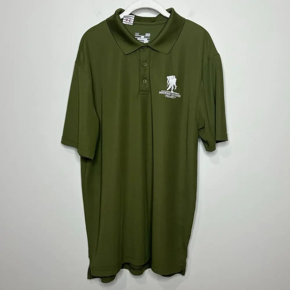 Under Armour Wounded Warrior Project Green Polo Shirt Size L Loose Fit S/S